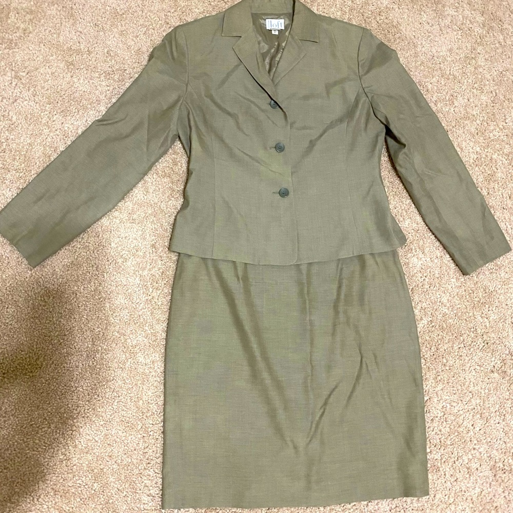 Ann Taylor Loft Petite khaki green suit